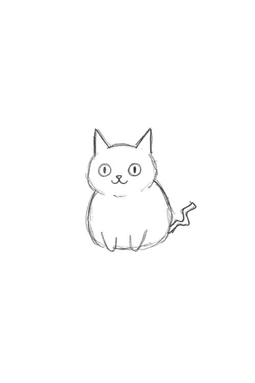 Spooky cat doodle drawing with wide eyes and pointy ears