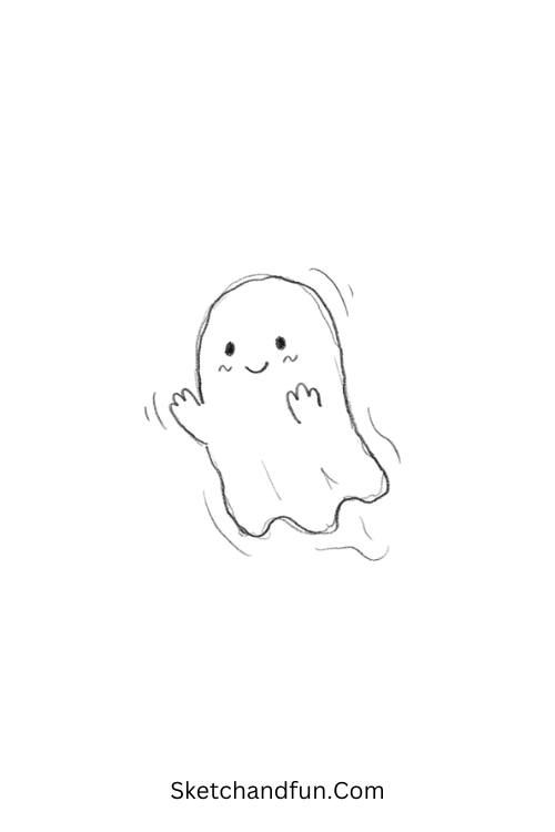 Spooky ghost doodle drawing with a cute smiling face