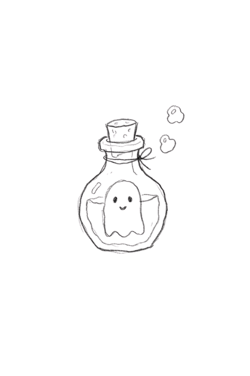 Spooky potion bottle drawing with a cute ghostly face
