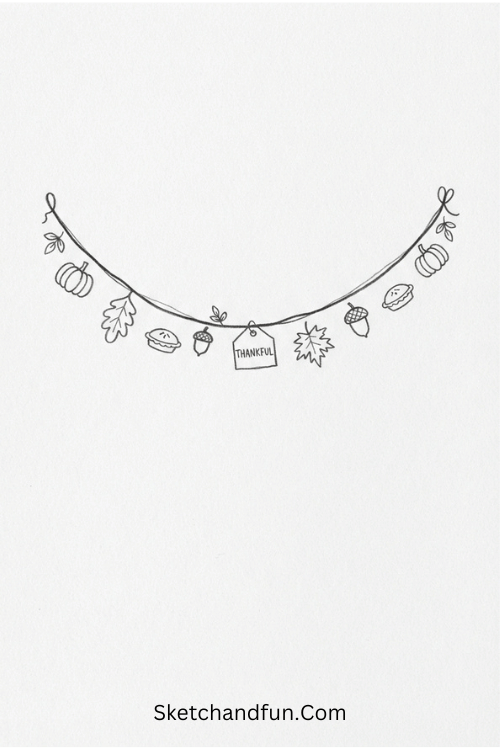 Thanksgiving garland with pumpkins and leaves drawing