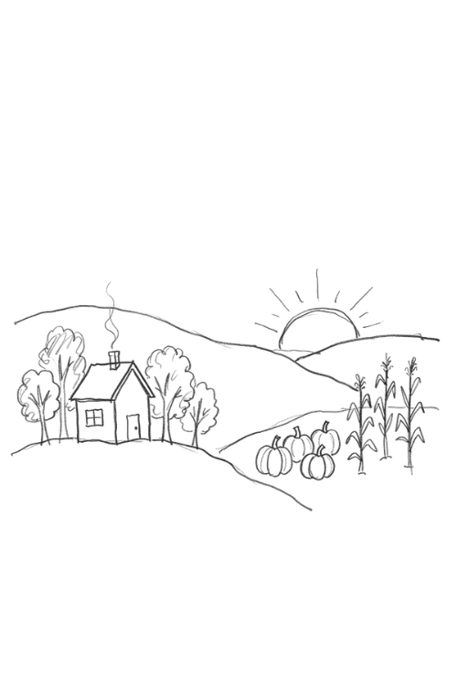 Thanksgiving Harvest Landscape Drawing