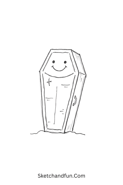 Tiny coffin with a smile Halloween doodle drawing