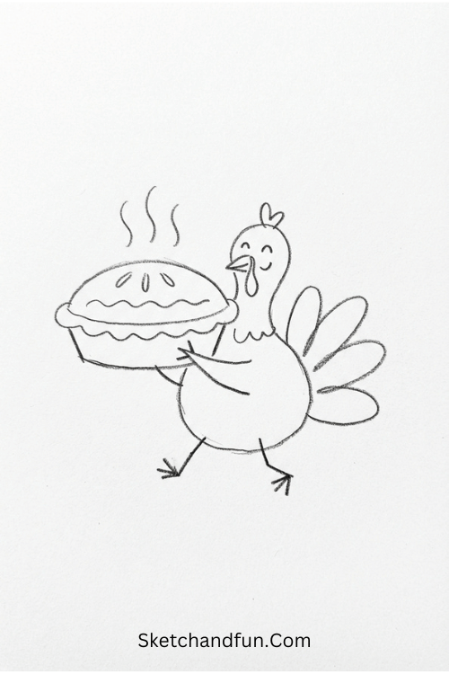 Turkey holding a pie Thanksgiving drawing