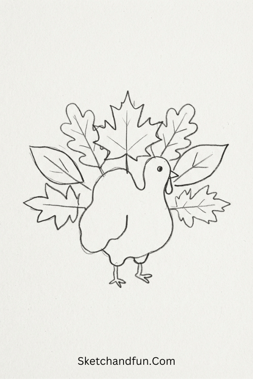 Turkey with leaf feathers Thanksgiving drawing