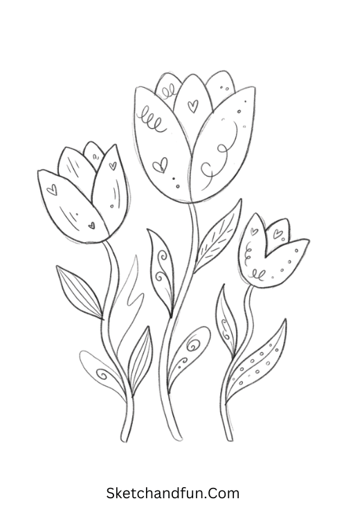 Whimsical tulip Zentangle floral drawing