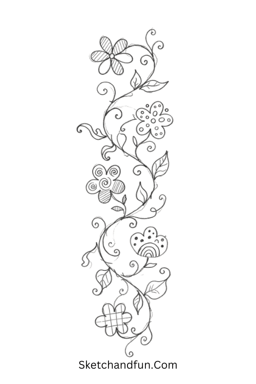 Wildflower vine Zentangle floral pattern drawing