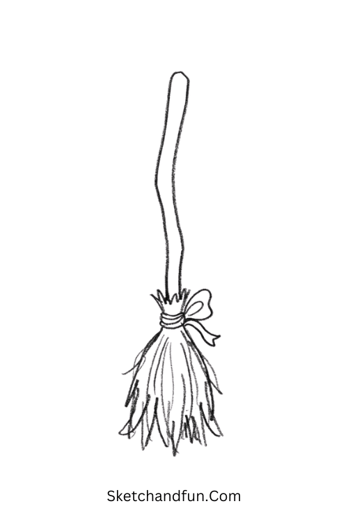 Witch broom with a bow Halloween doodle drawing