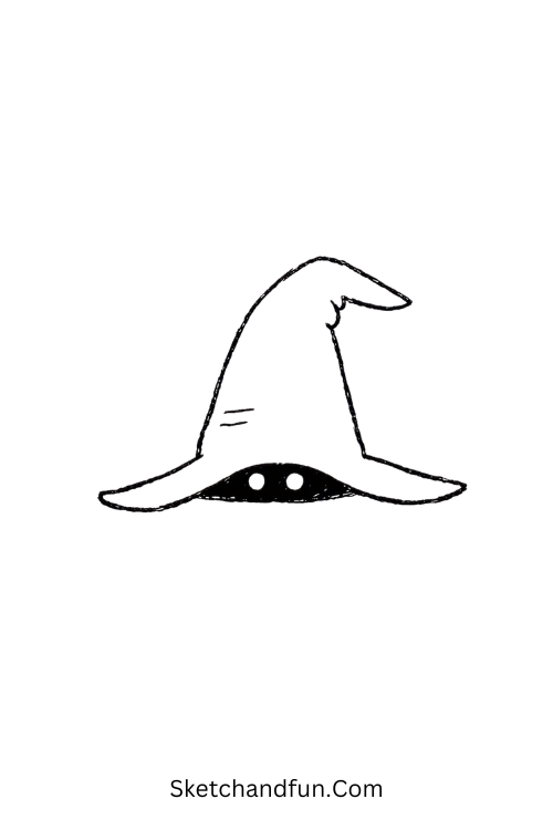 Witch hat with eyes drawing featuring a crooked spooky hat