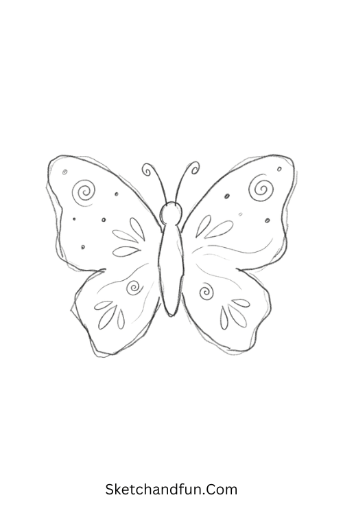Zen butterfly doodle with symmetrical patterned wings