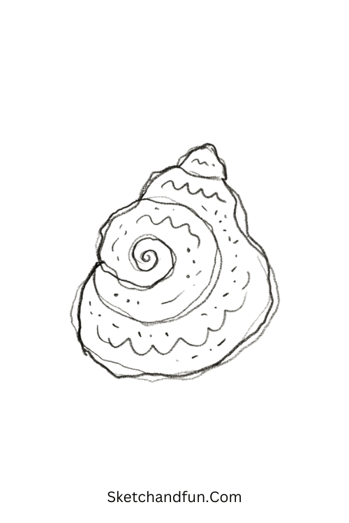 Zen seashell doodle with curved lines and wave patterns