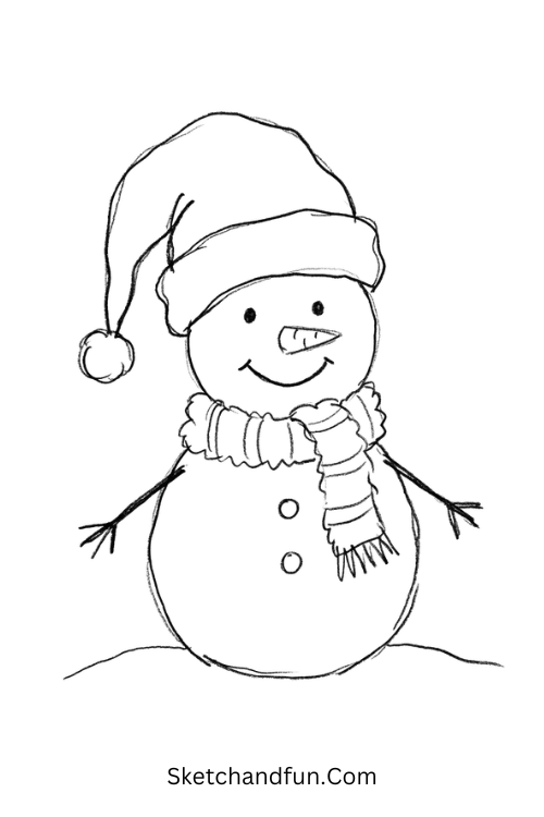 Snowman wearing a Santa hat and cozy scarf