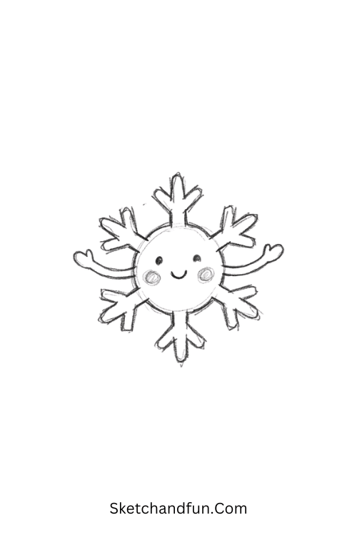 Cute smiley snowflake drawing with rosy cheeks and rounded branches
