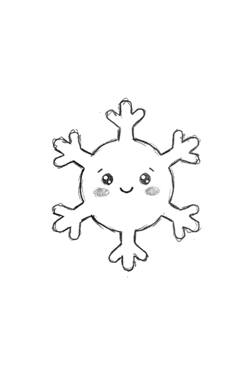 Kawaii snowflake doodle with sparkling eyes and a cute smile