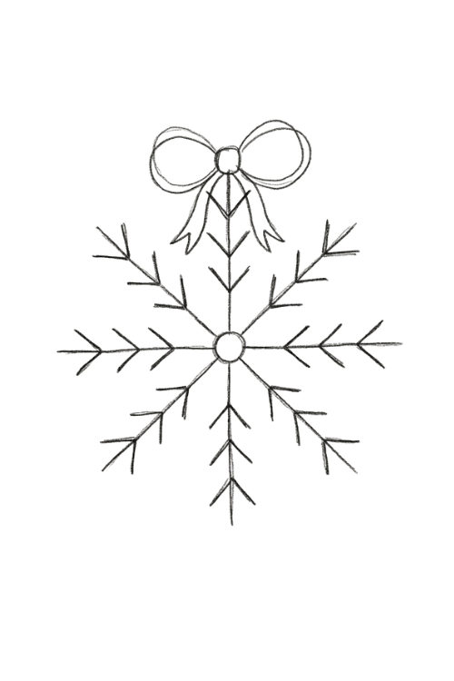 Snowflake drawing with a decorative bow and tiny stars