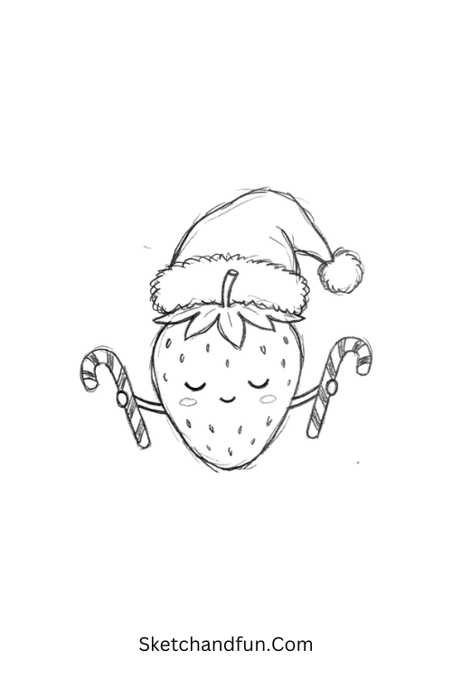 Santa hat-wearing strawberry with rosy cheeks Christmas doodle