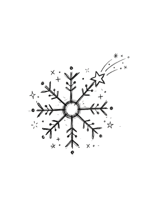 Shooting star snowflake doodle with a sparkling star trail