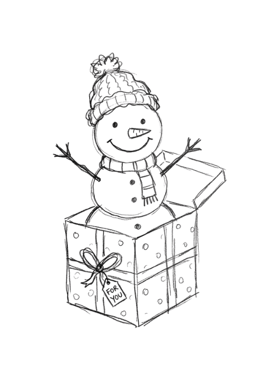 Adorable snowman popping out of a Christmas gift box